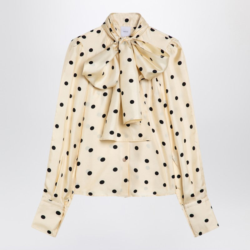 Polka Dot Silk Blouse With Bow