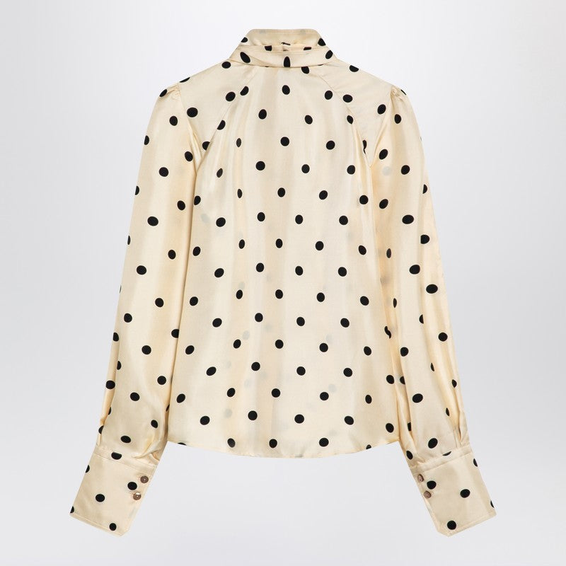 Polka Dot Silk Blouse With Bow