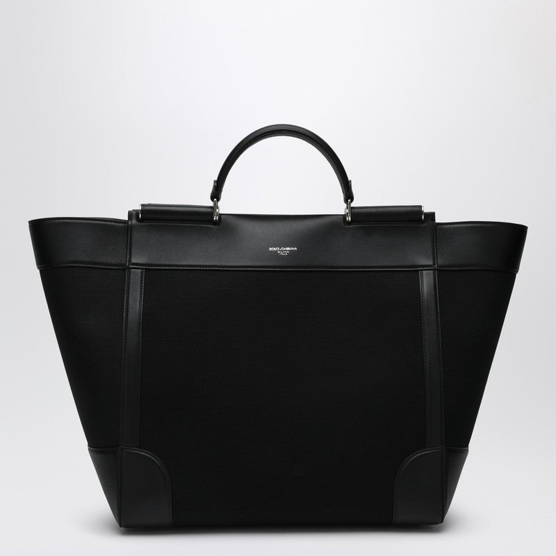 Black Fabric And Leather Tote Bag