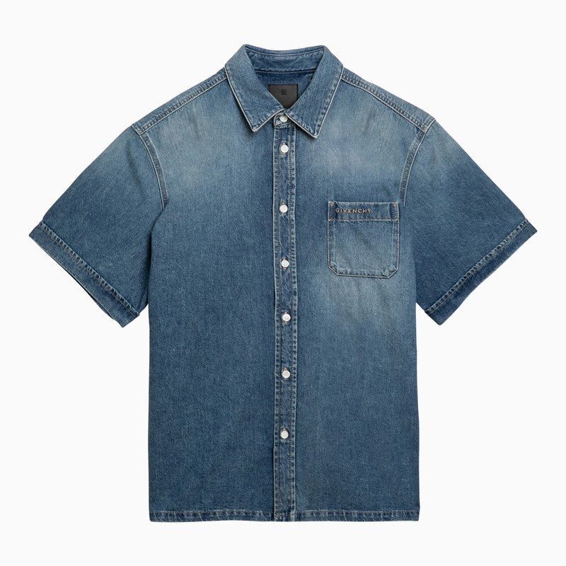 Blue denim short-sleeved shirt