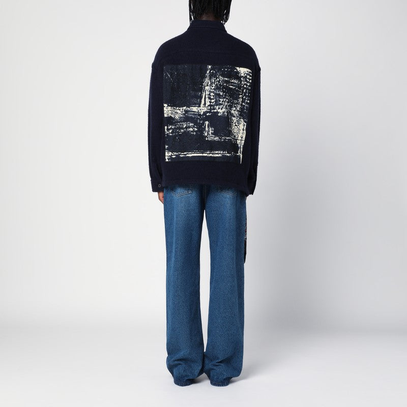 Navy Wool Overshirt With Graphic Print
