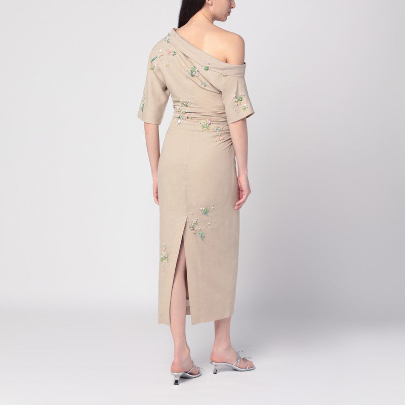 Beige embroidered Bowery dress