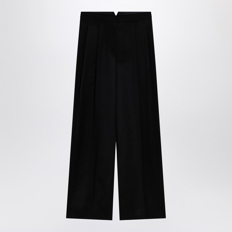 Black Wool Wide Trousers