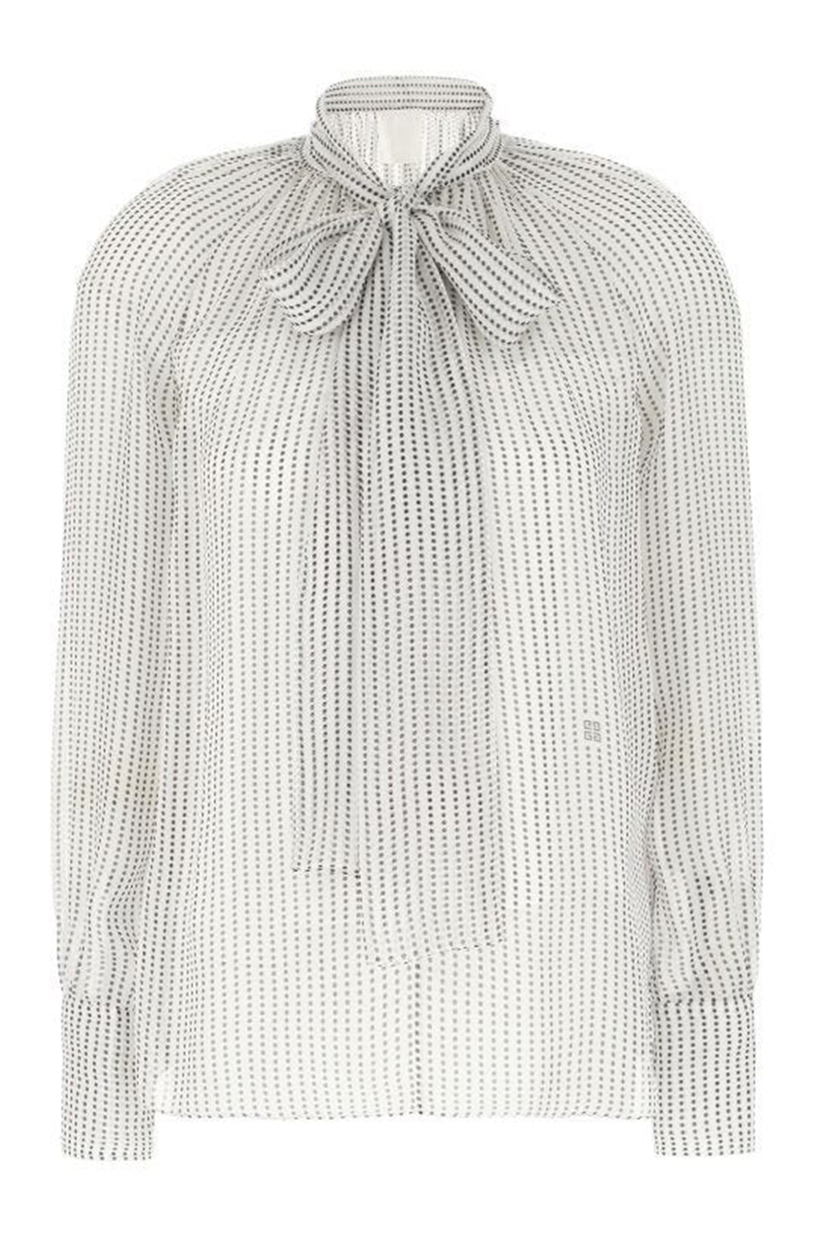 Polka Dots Blouse In Silk Chiffon With Lavallière