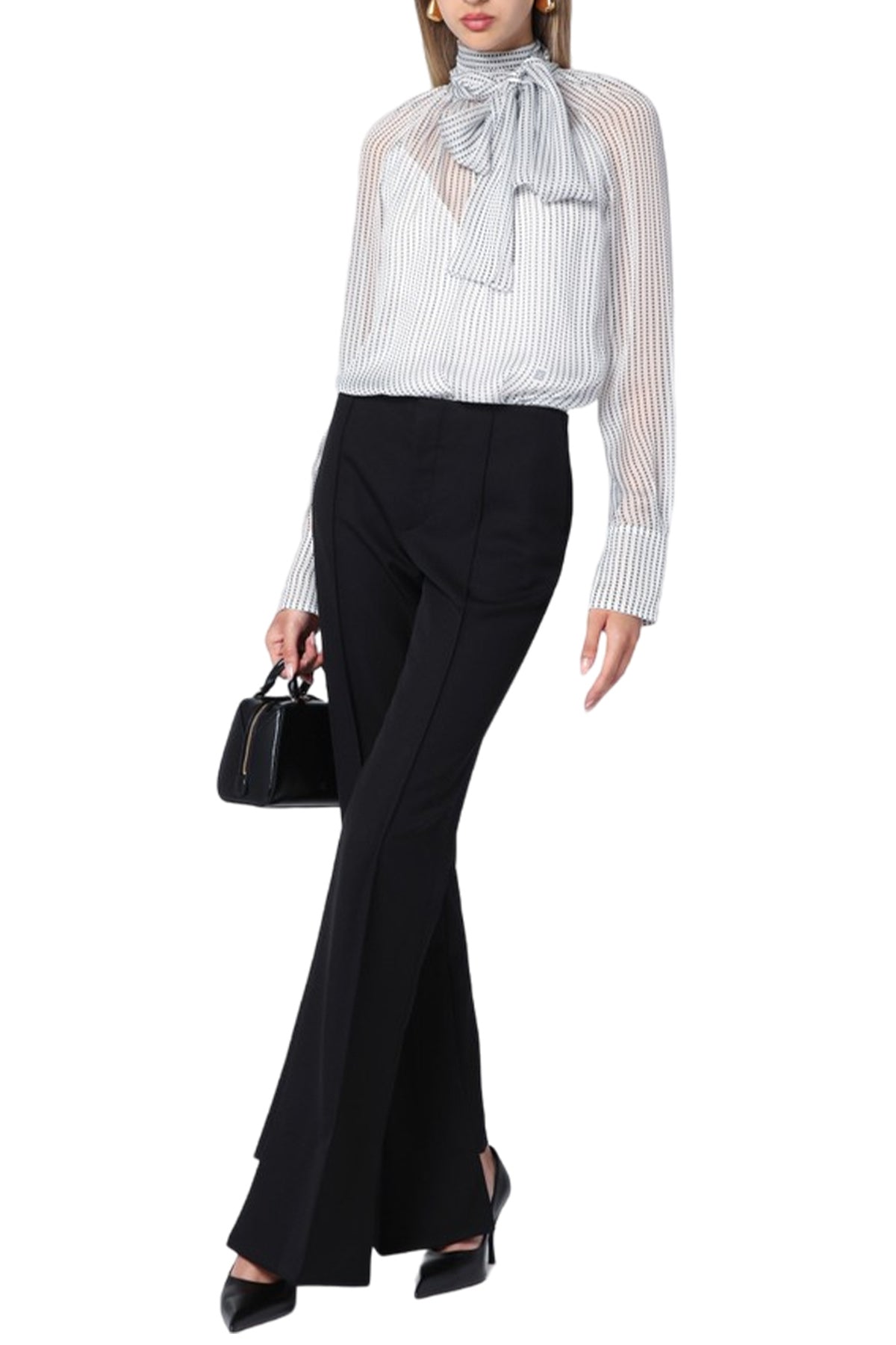 Polka Dots Blouse In Silk Chiffon With Lavallière