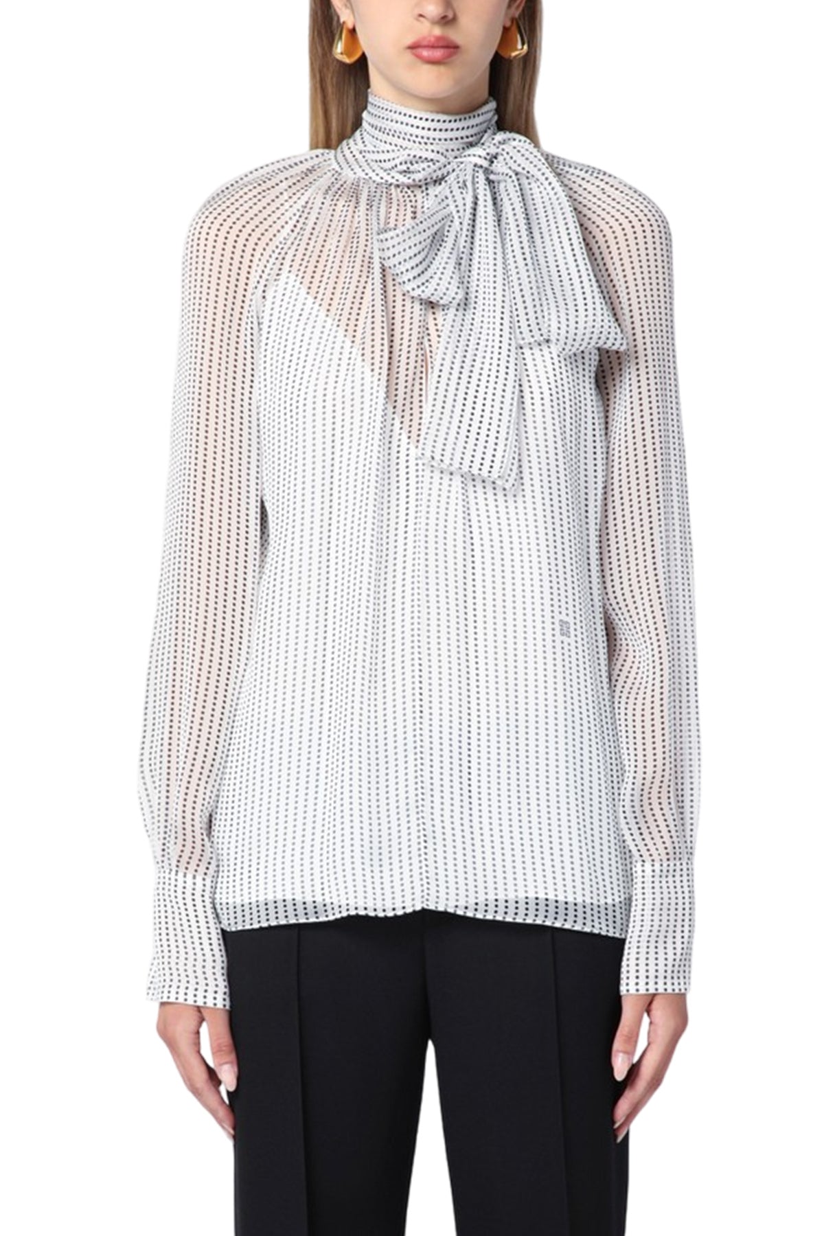 Polka Dots Blouse In Silk Chiffon With Lavallière