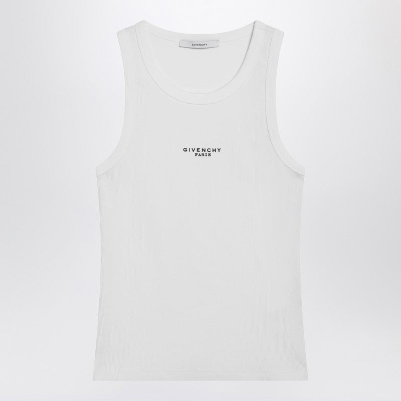 White slim-fit tank top with logo