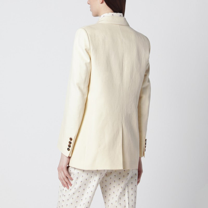 Butter-coloured double-breasted jacket in linen and silk