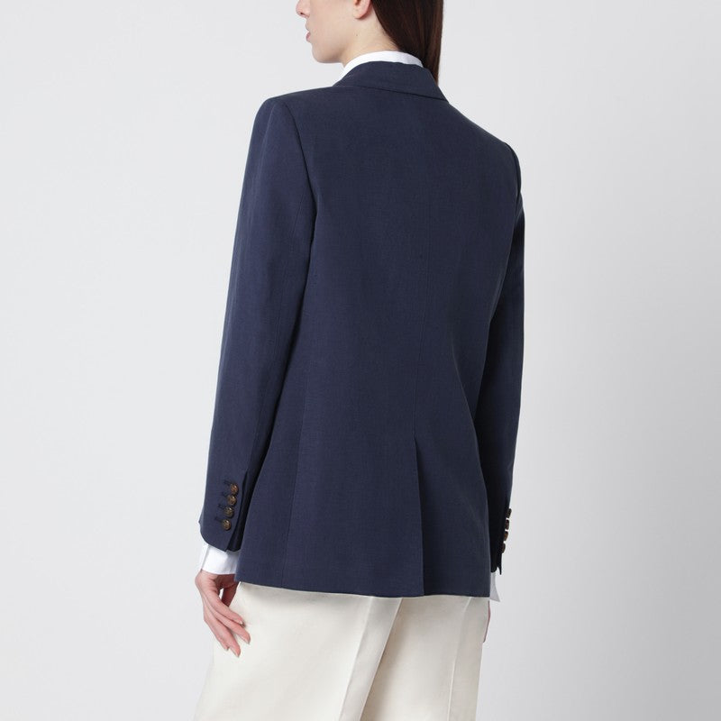 Navy blue double-breasted jacket in linen and silk