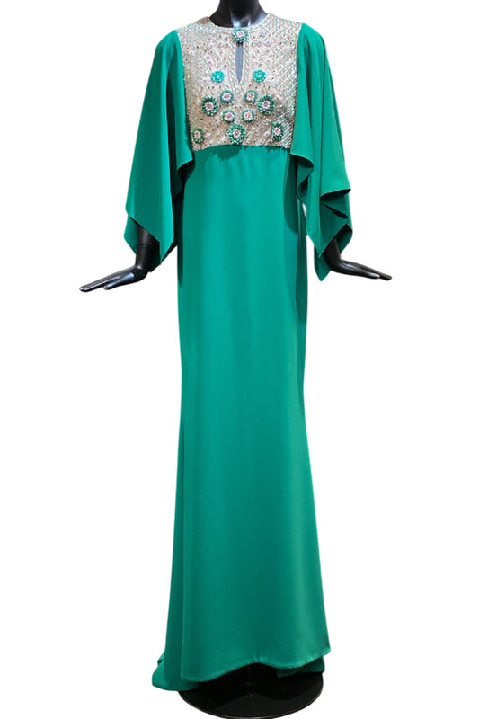 BEADED CREPE GOWN AND CAPE