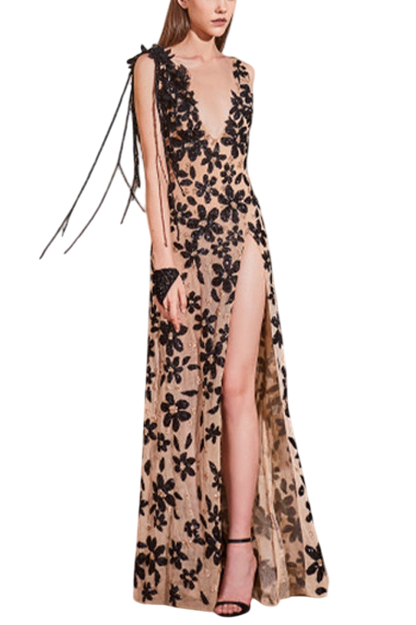 BEADED FLORAL GOWN