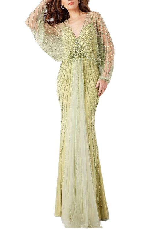 BEADED LONG SLEEVE EVENING DRESS