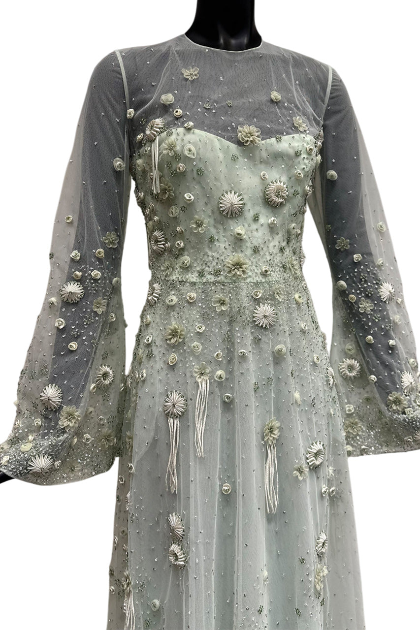 BEADED TULLE WIDE SLEEVES DRESS