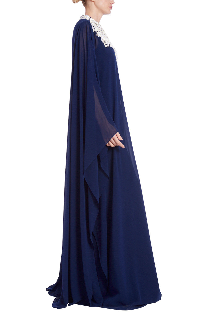 BEADED YOKE GEORGETTE CAFTAN GOWN