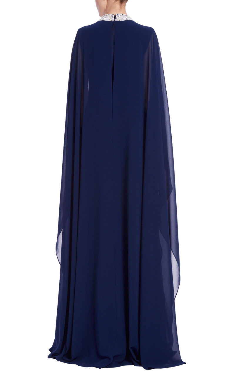 BEADED YOKE GEORGETTE CAFTAN GOWN