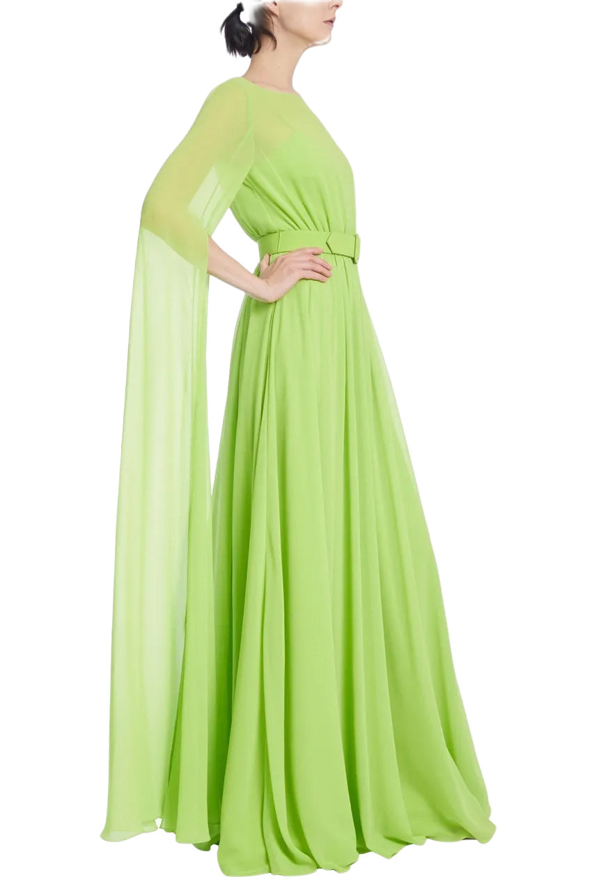 BELTED EVENING CAPE GOWN