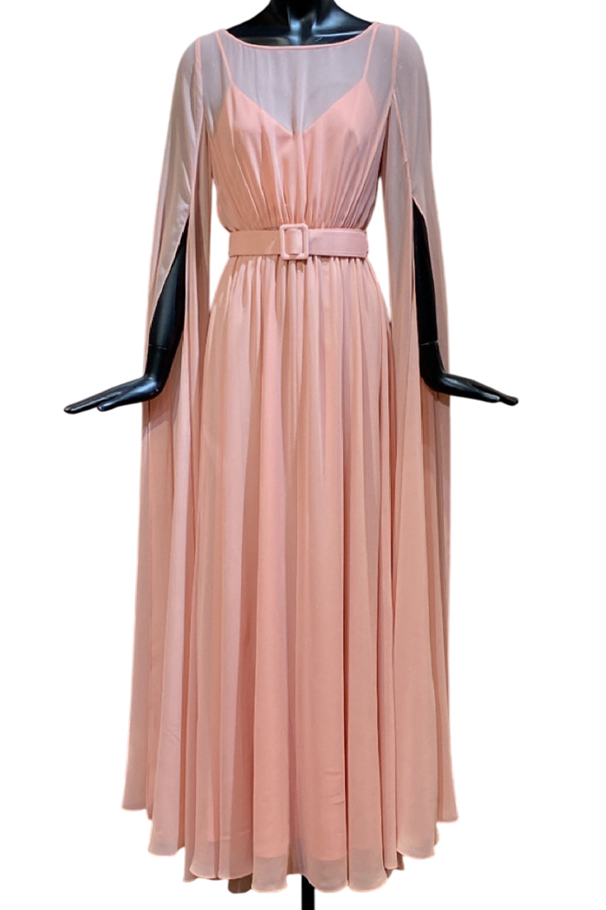 BELTED EVENING CAPE GOWN