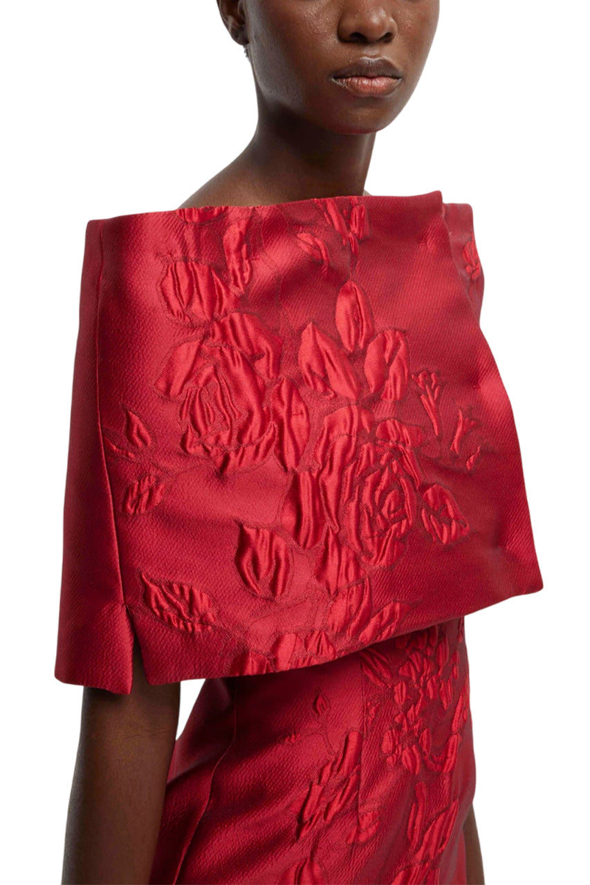 BIBIANA WRAP IN RED GRAPHIC ROSE JACQUARD
