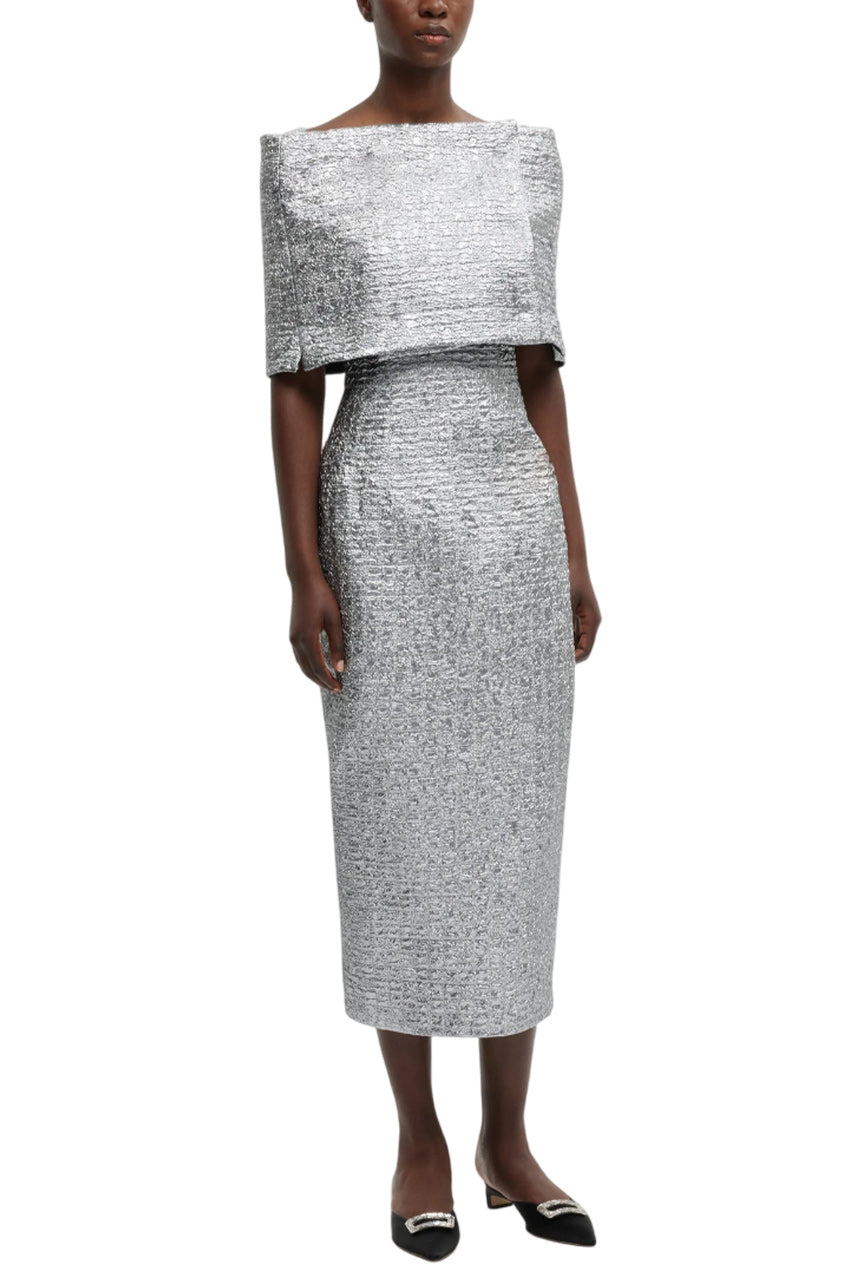 BIBIANA WRAP IN SILVER METALLIC SEERSUCKER