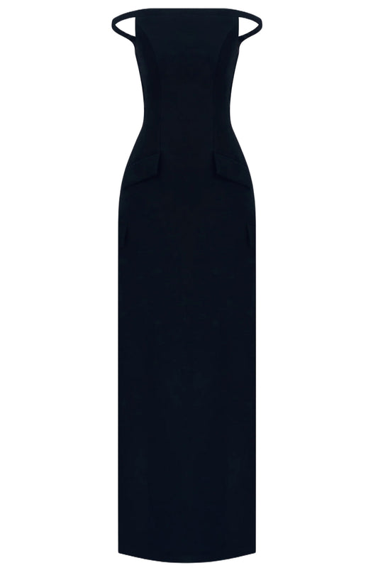 BLACK PEARL BEADED MAXI DRESS