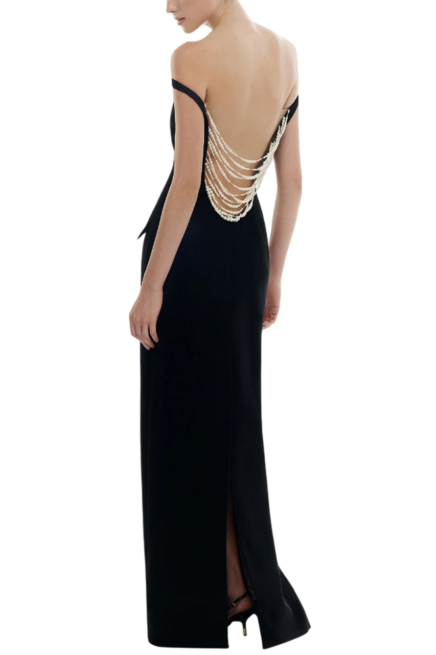 BLACK PEARL BEADED MAXI DRESS