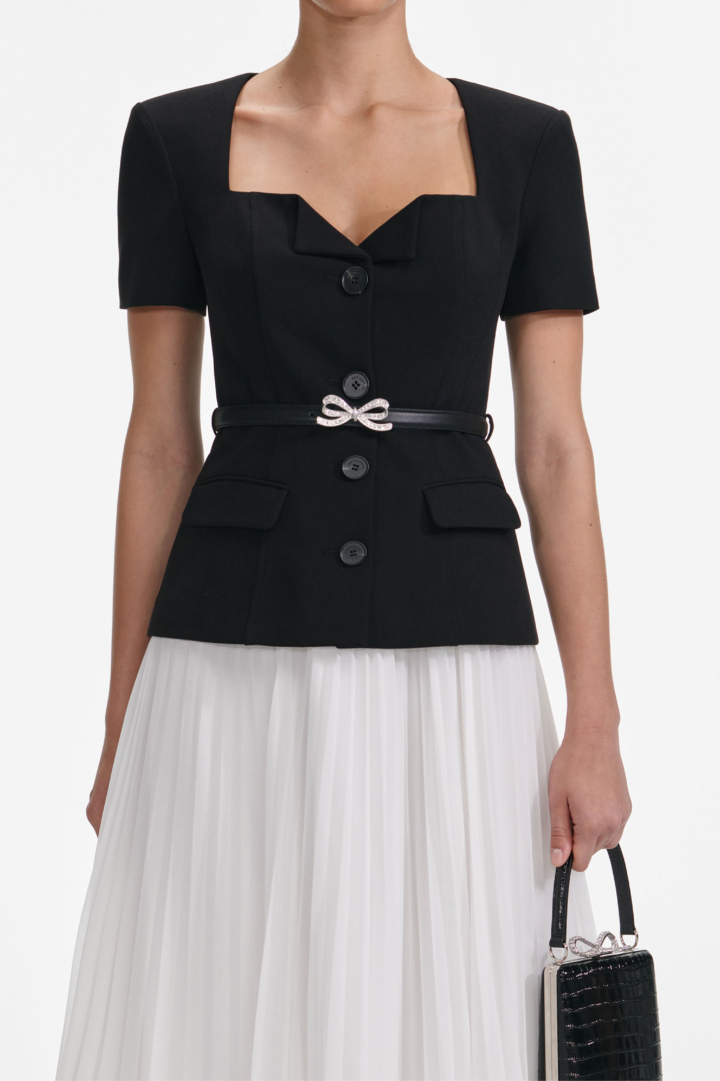 BLACK TAILORED CONTRAST CHIFFON MIDI DRESS
