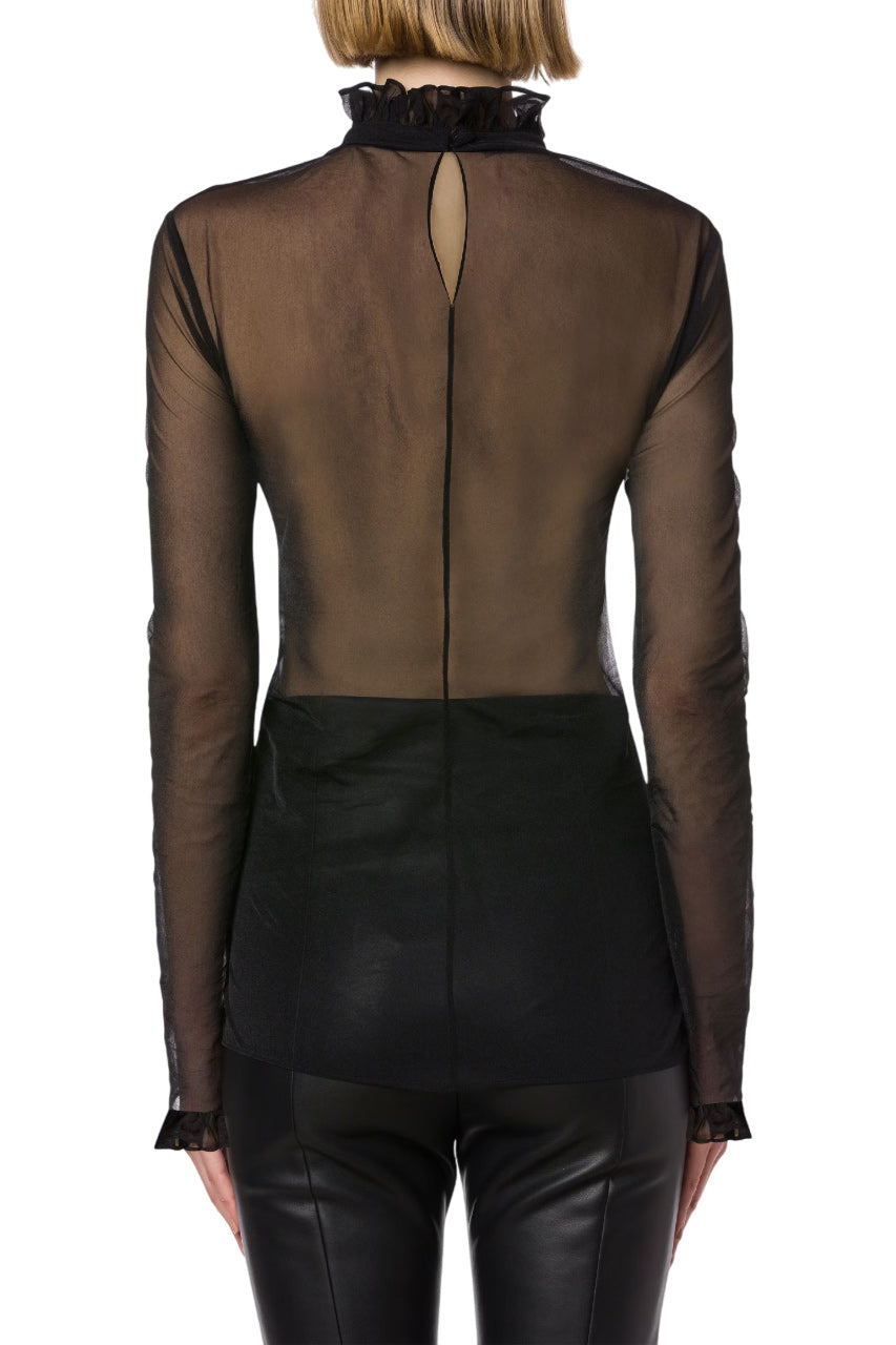 BLACK TECHNO CHIFFON BLOUSE