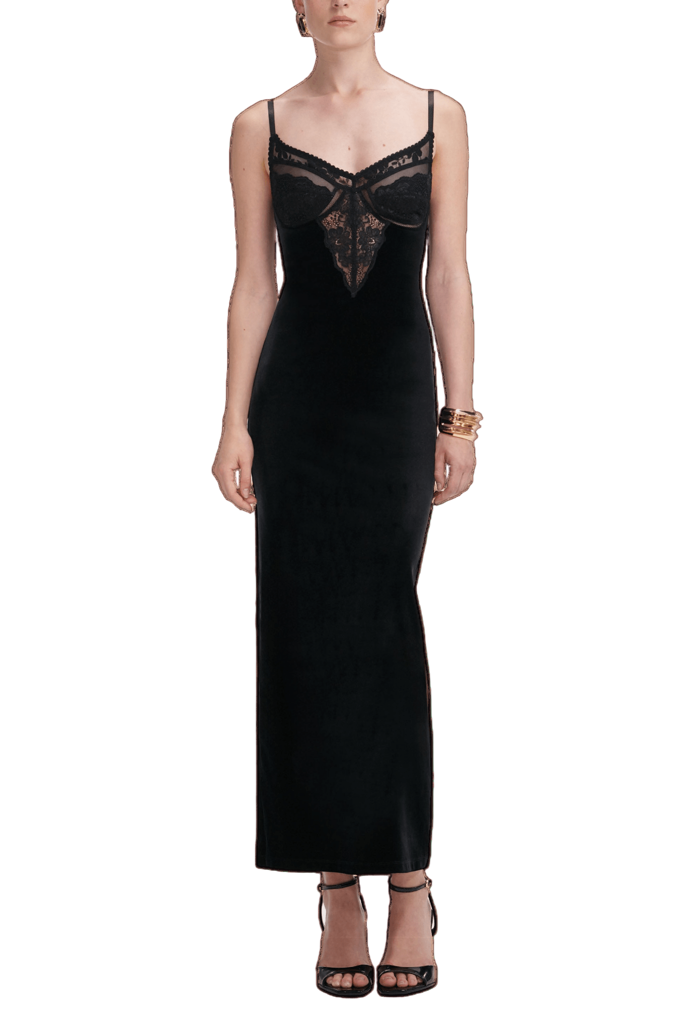 BLACK VELVET STRAPPY MIDI DRESS