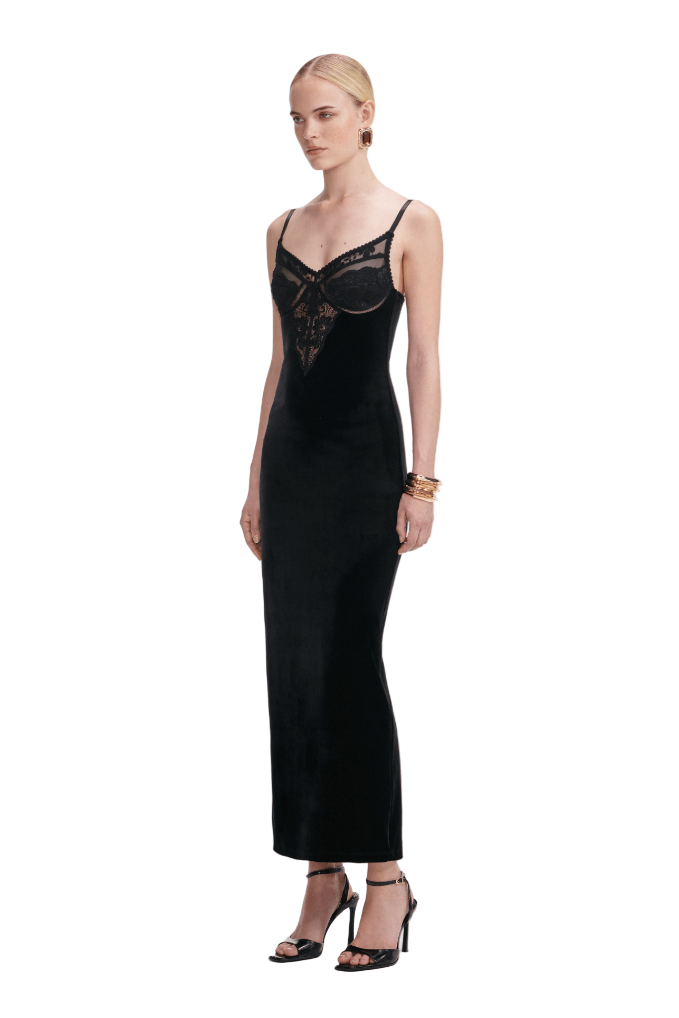 BLACK VELVET STRAPPY MIDI DRESS