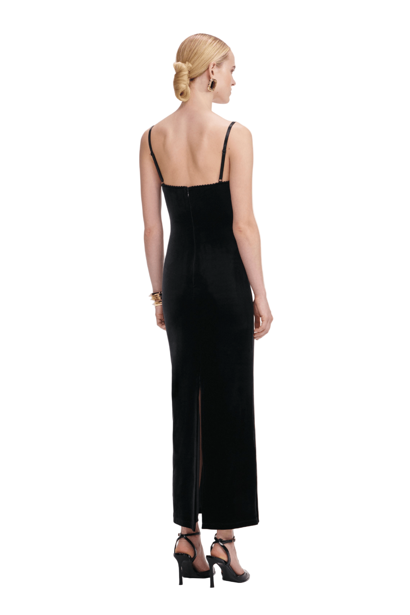 BLACK VELVET STRAPPY MIDI DRESS