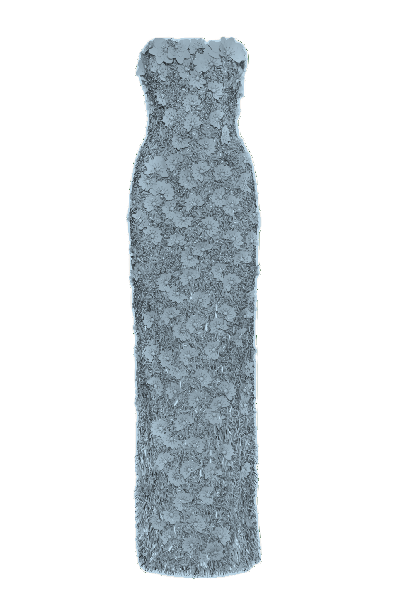 BLUE QUARTZ SEQUIN AND RAFFIA GOWN