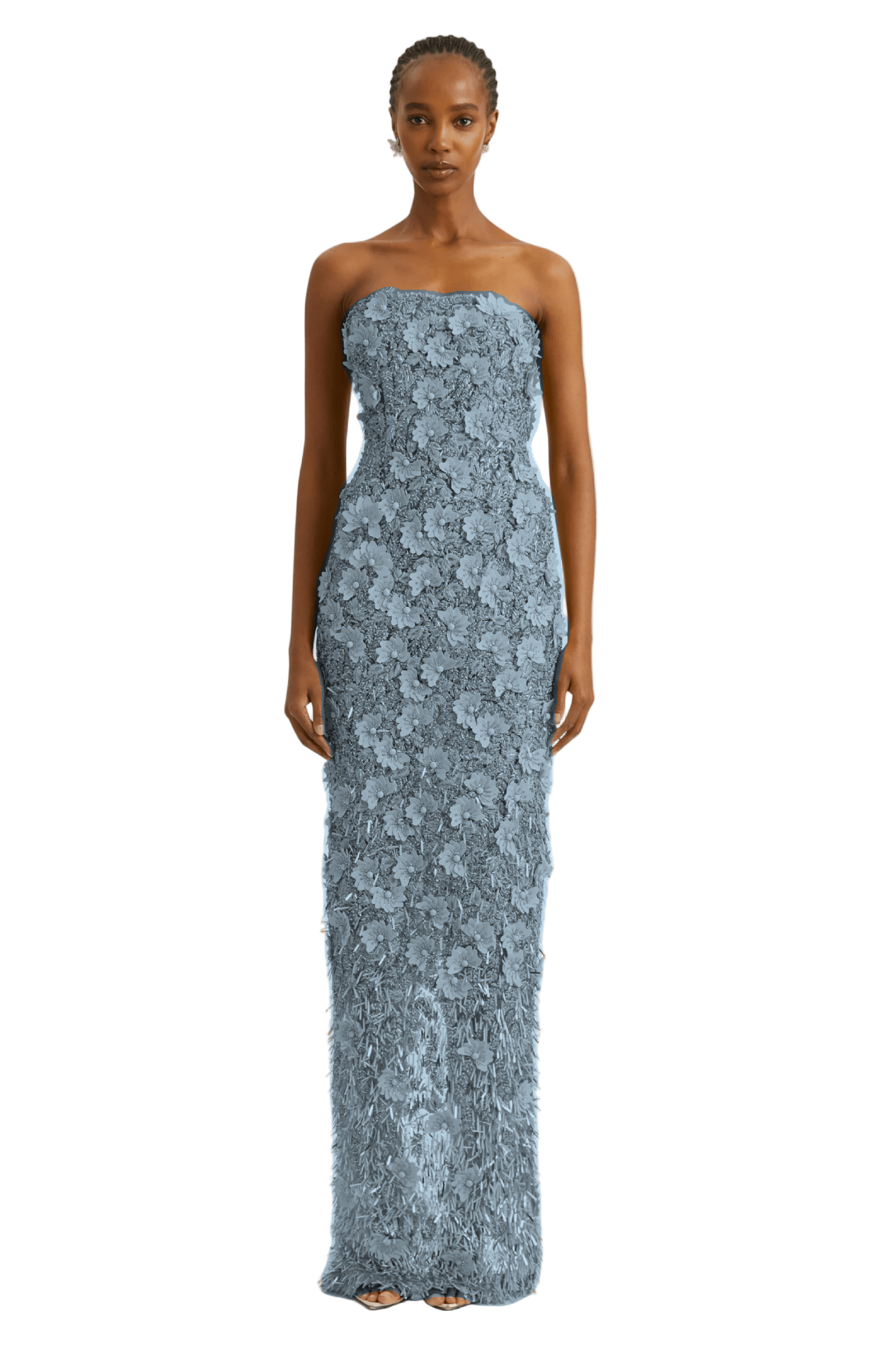 BLUE QUARTZ SEQUIN AND RAFFIA GOWN