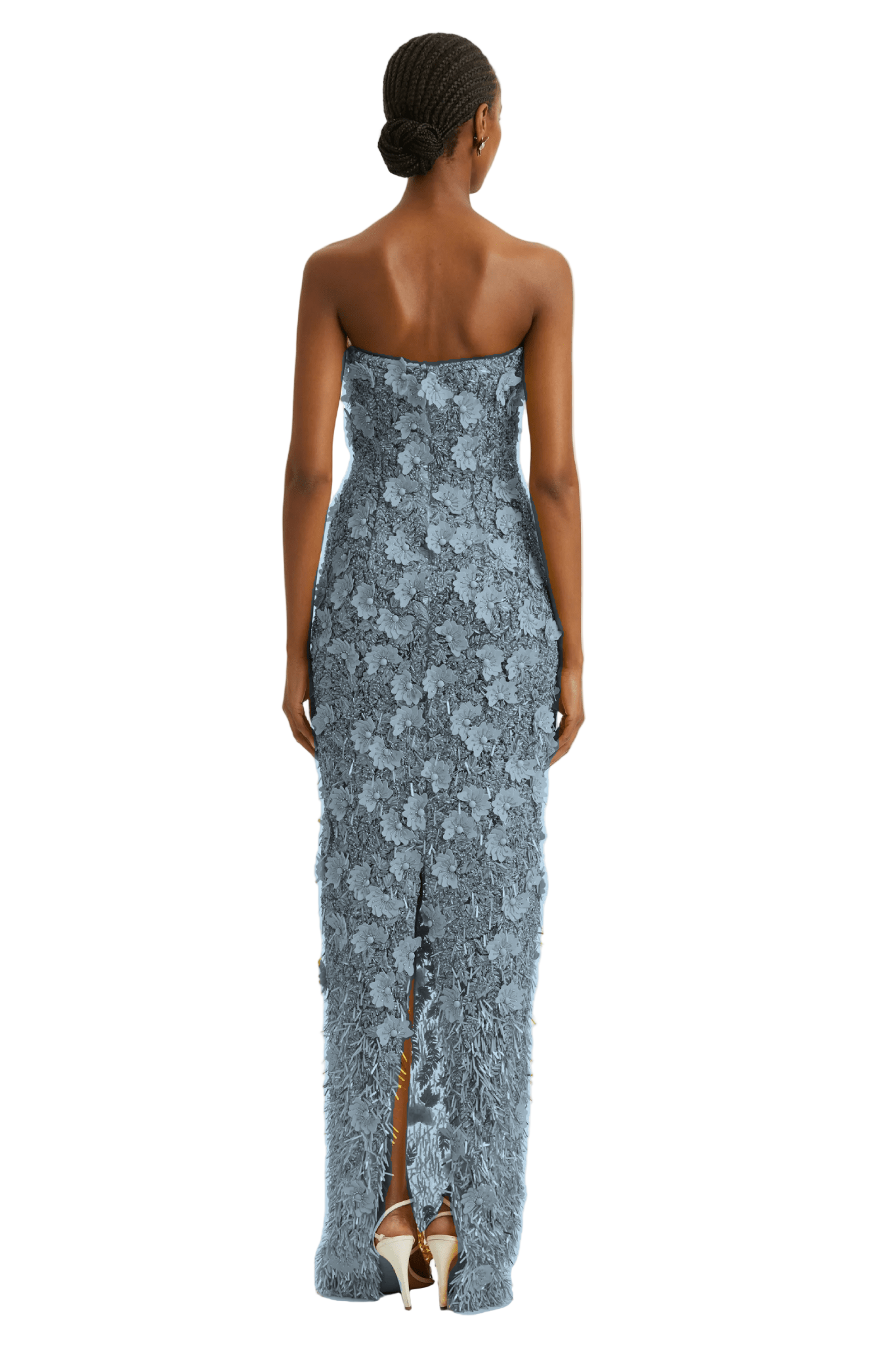 BLUE QUARTZ SEQUIN AND RAFFIA GOWN
