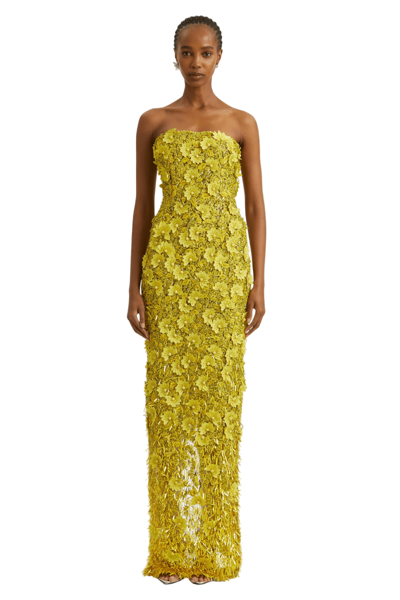 BLUE QUARTZ SEQUIN AND RAFFIA GOWN