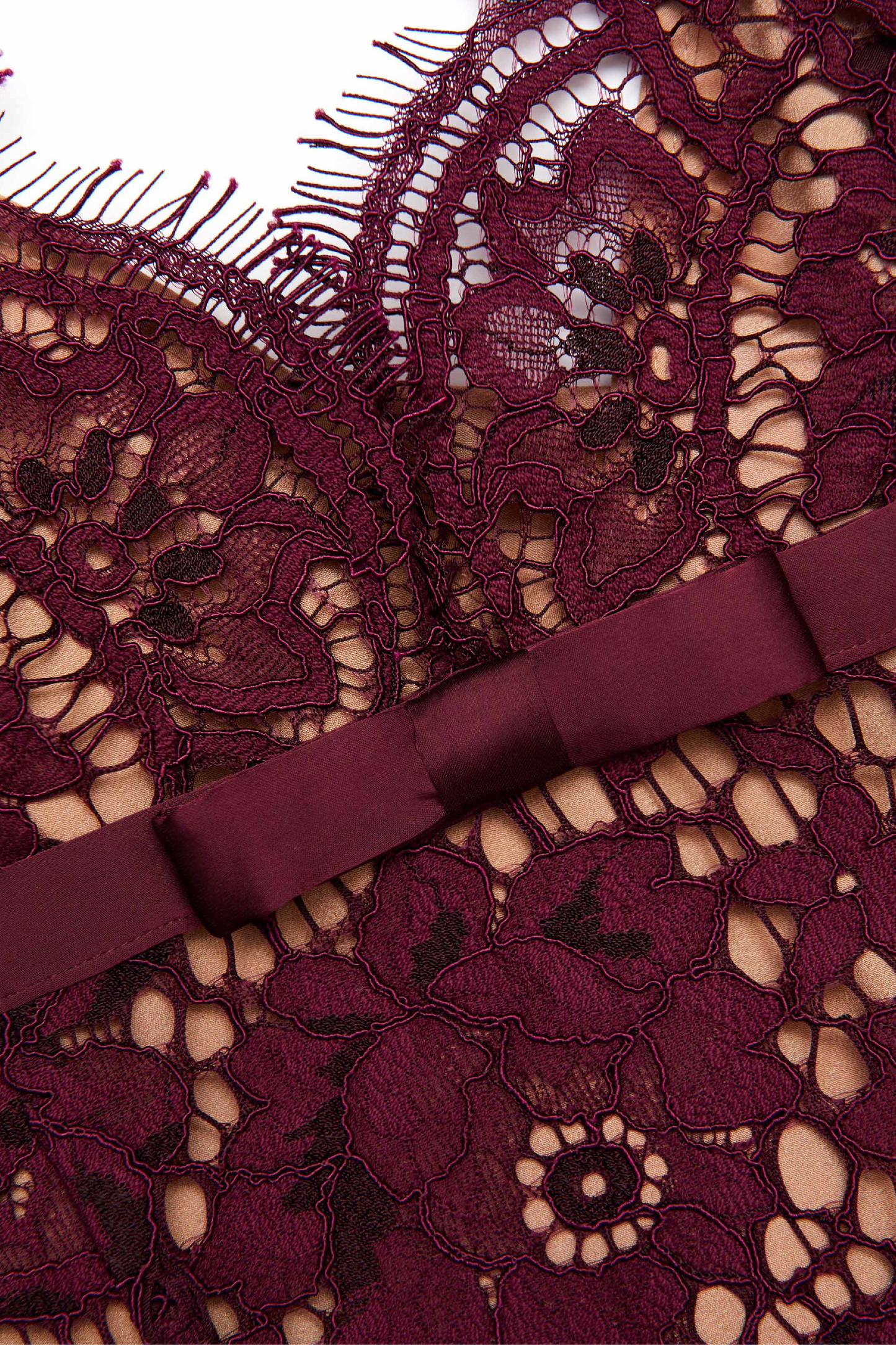 BURGUNDY FLORAL LACE MIDI DRESS