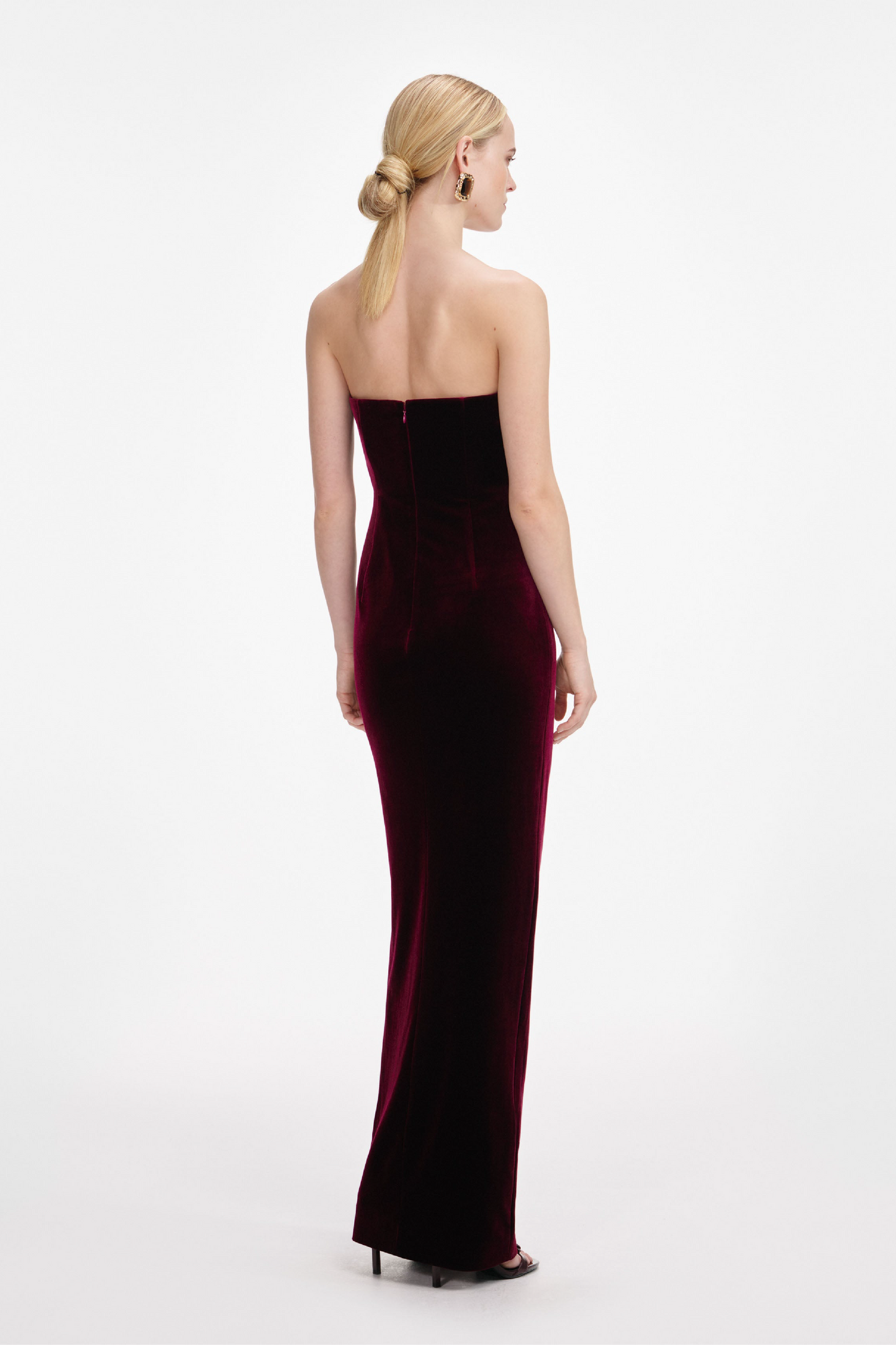 BURGUNDY VELVET BANDEAU MAXI DRESS