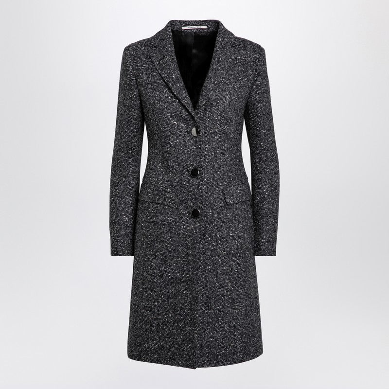 Black/white Wool Blend Single-breasted Coat