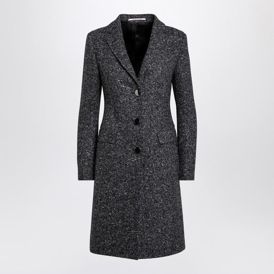 Black/white Wool Blend Single-breasted Coat