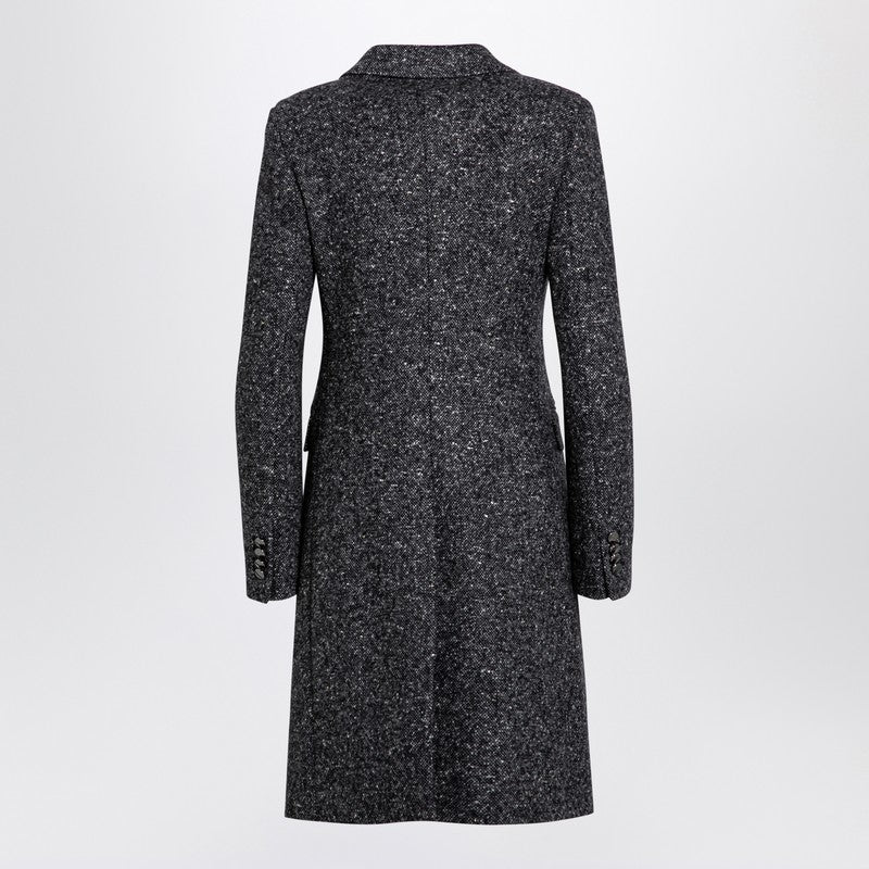 Black/white Wool Blend Single-breasted Coat