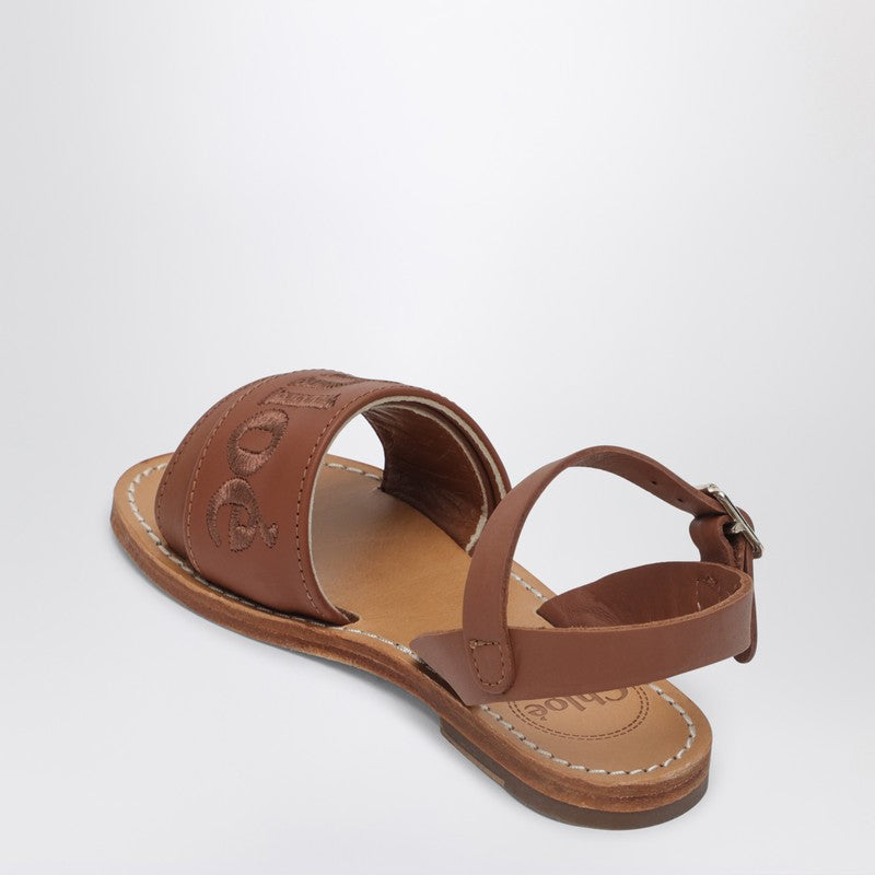 Brown Leather Sandals With Logo