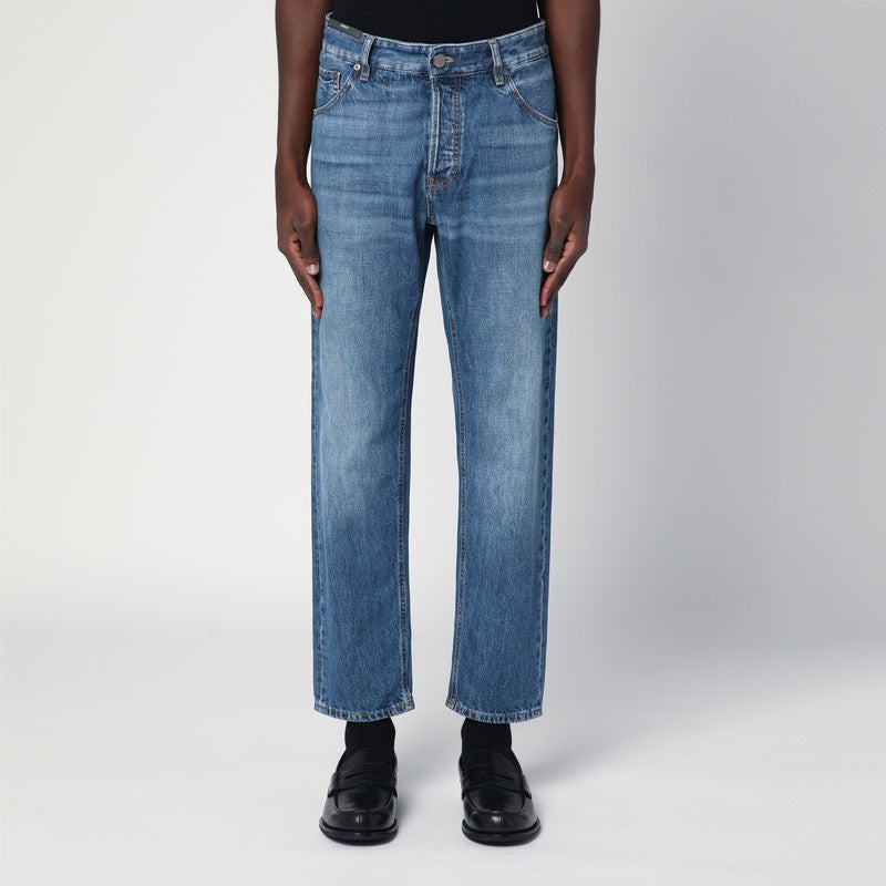 Straight Blue Jeans With Faded Effect