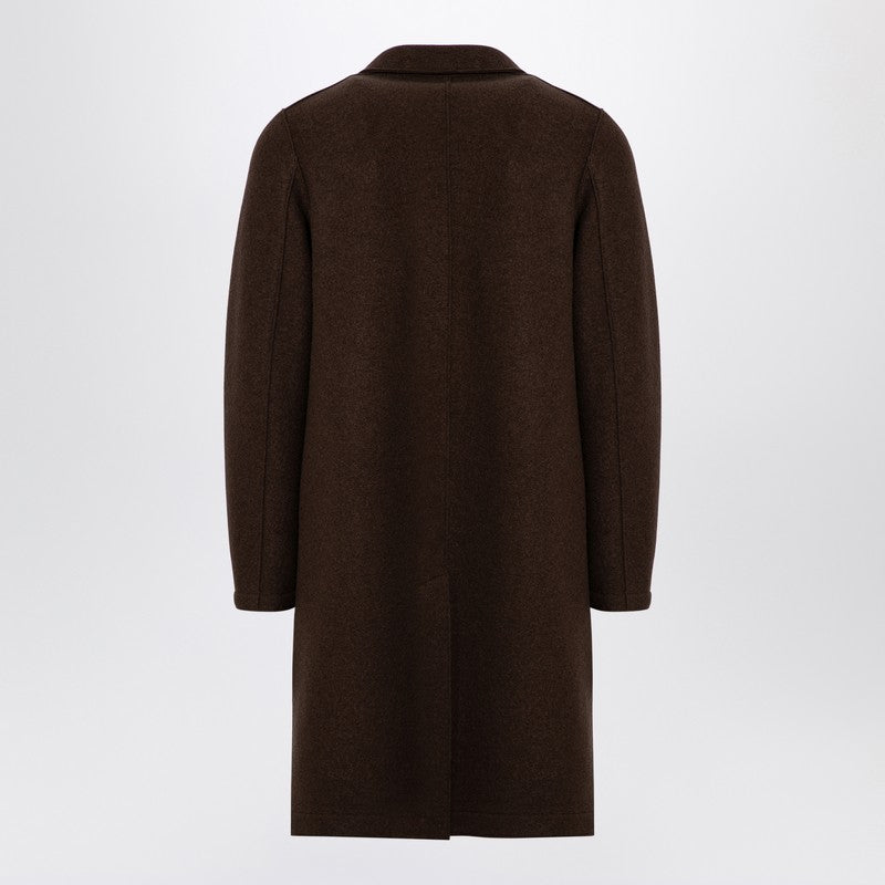 Brown Single-Breasted Coat In Virgin Wool
