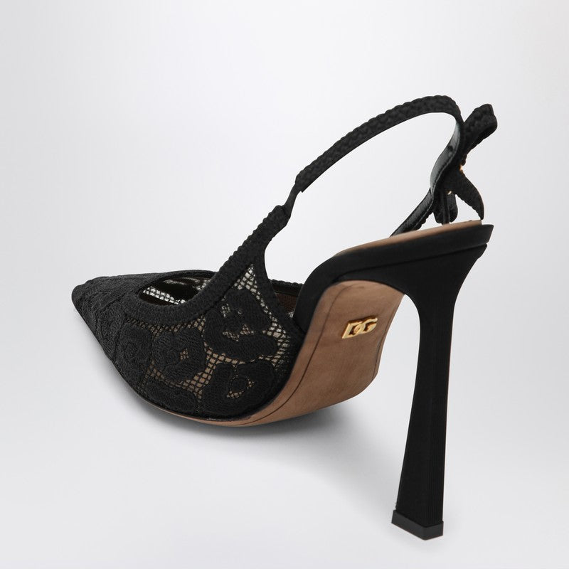 Black Lace Slingback With Rhinestones