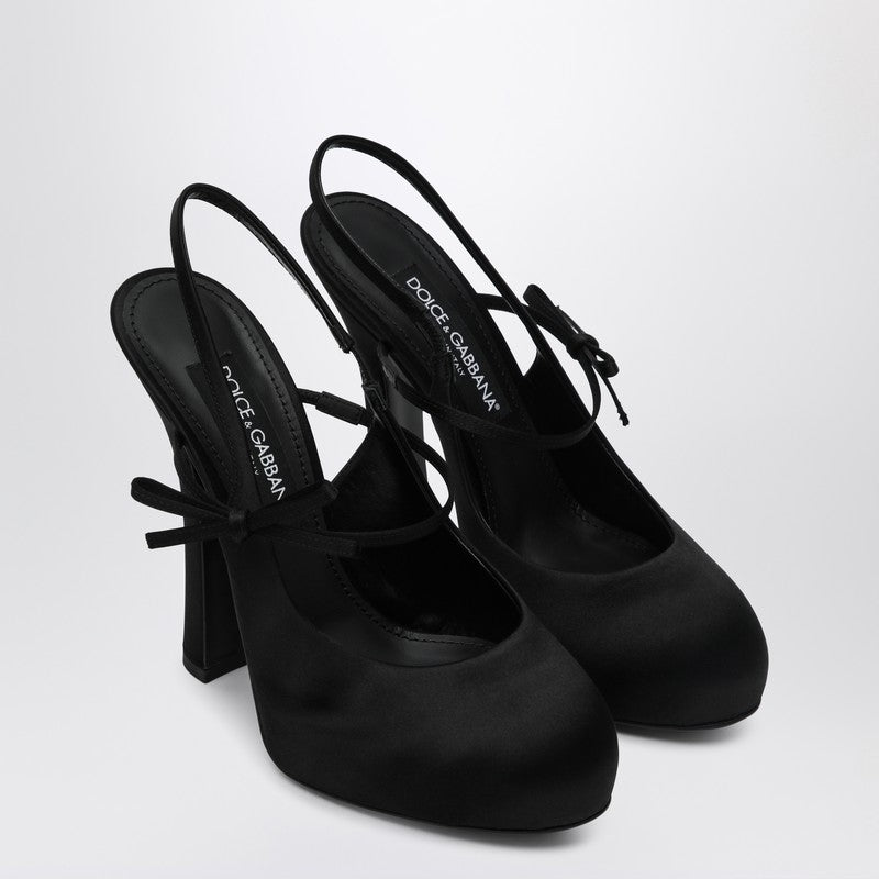 High Black Satin Slingback