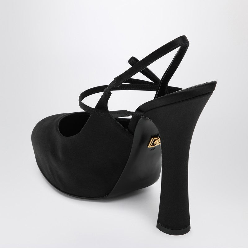 High Black Satin Slingback
