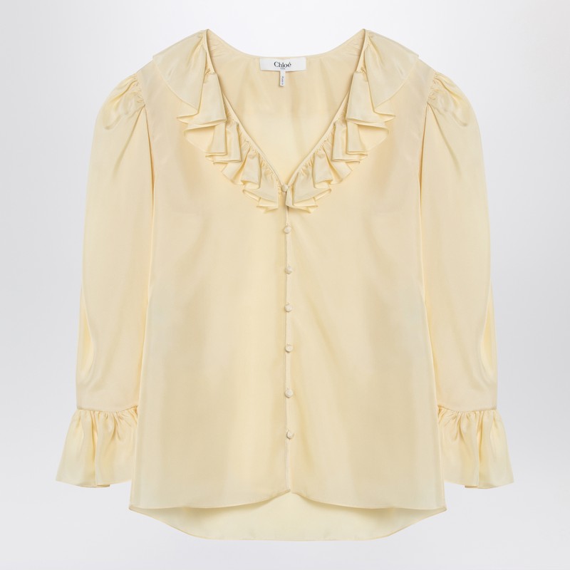 Light Yellow Blouse With Ruffles In Silk