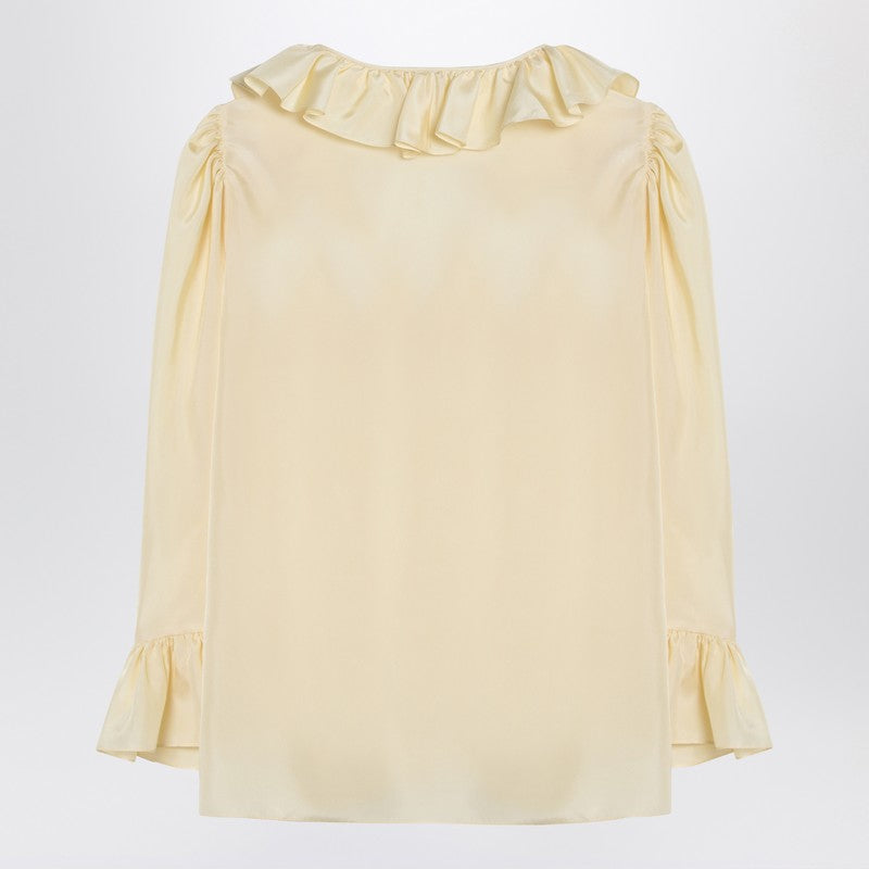 Light Yellow Blouse With Ruffles In Silk