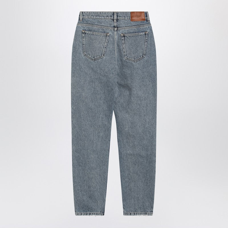 Light indigo high-waisted tapered jeans