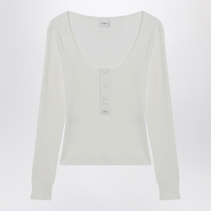 White Henley cotton jersey top