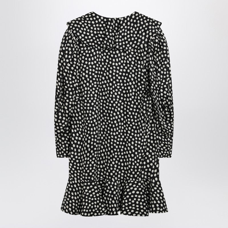 Black silk jacquard mini dress with polka dot print